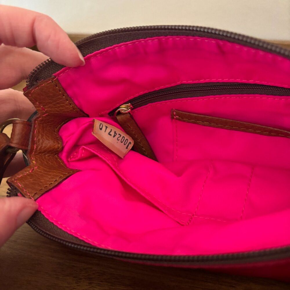 Dooney & Bourke Red Nylon Brown Leather Pouchette Mini Bag - Picture 12 of 12